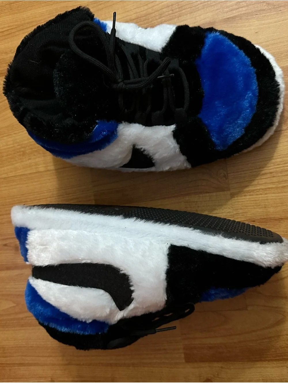 Kids Nike Inspired Plush Fuzzy Blue & Black Teddy Sneakers - Cozy Slip-On Shoes